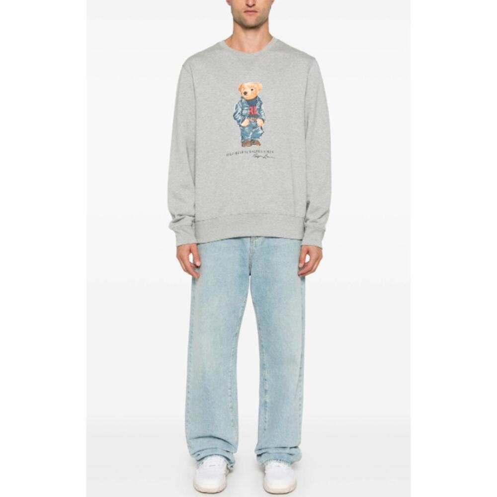 Ralph Lauren Polo Bear Logo Fleece Sweatshirt Crew Neck Heather Denim Bear Gray - Picture 15 of 15